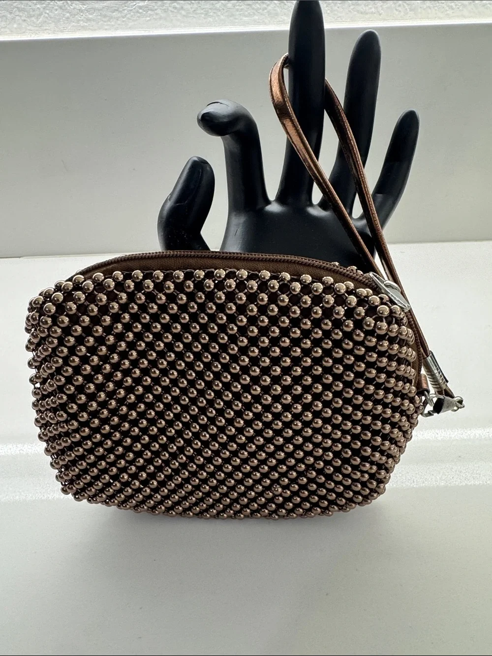 Source Unknown Metallic Bronze Beaded Wristlet wallet.